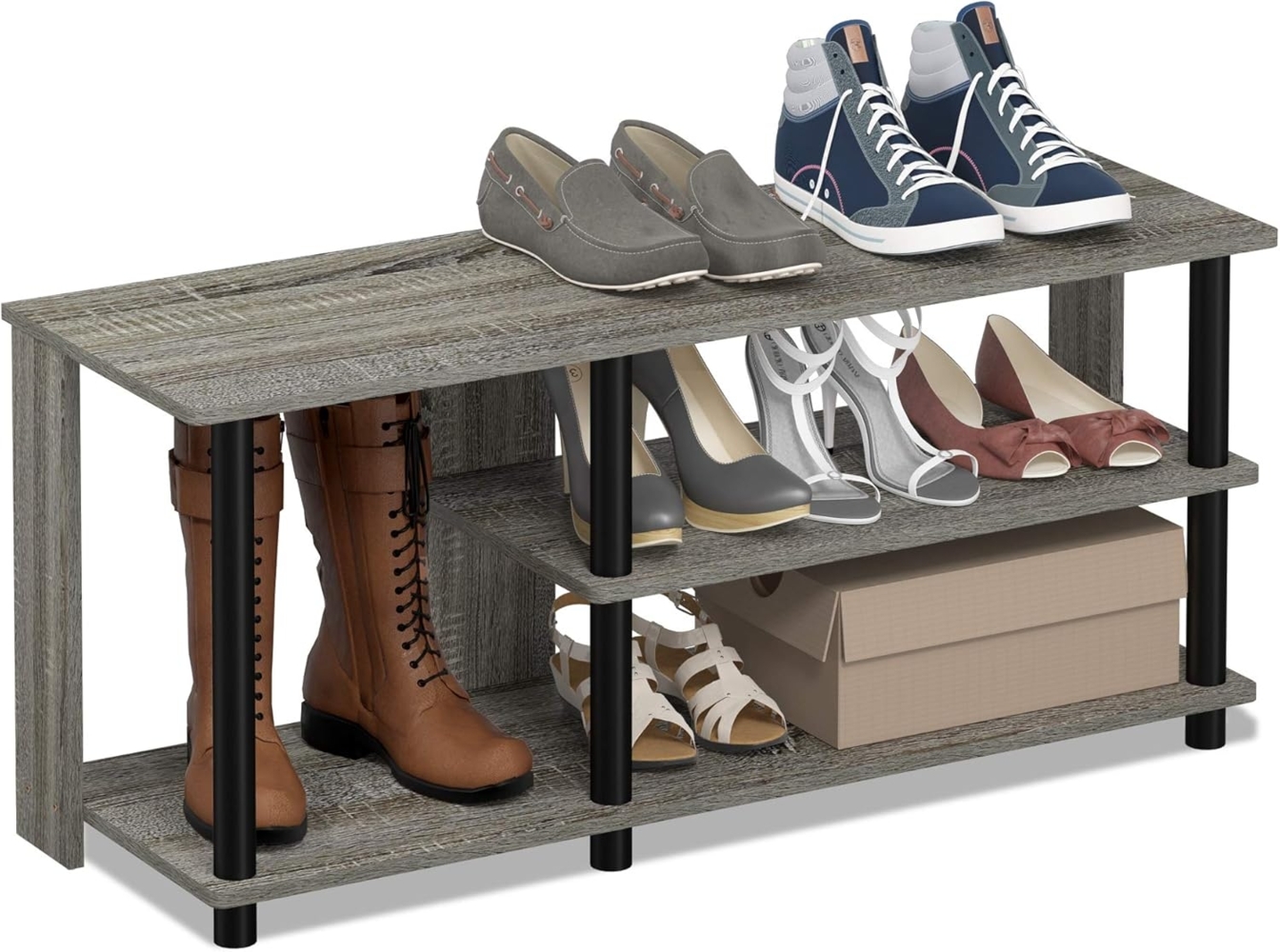 Furinno Schuhregal mit 3 Ablageflächen, holz, Französisches Eichengrau, 30 x 30 x 40.41 cm Bild 1