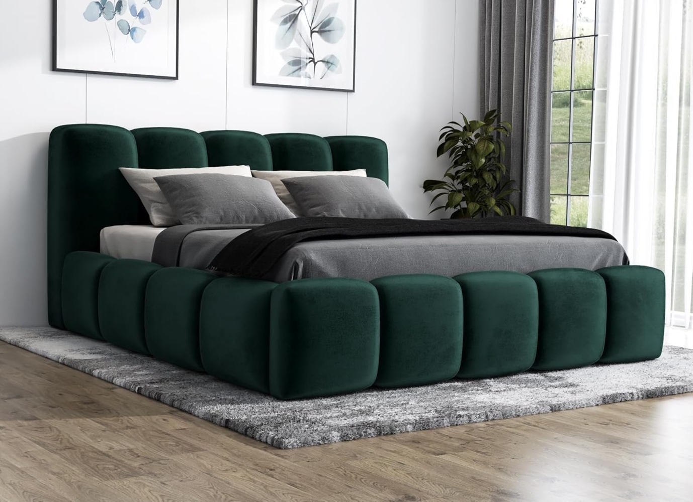 A&J MöbelLand 'Sonic' Polsterbett, Polyester, Dunkelgrün, 180 x 200, mit Matratze, mit Lattenrost, mit Bettkasten Bild 1