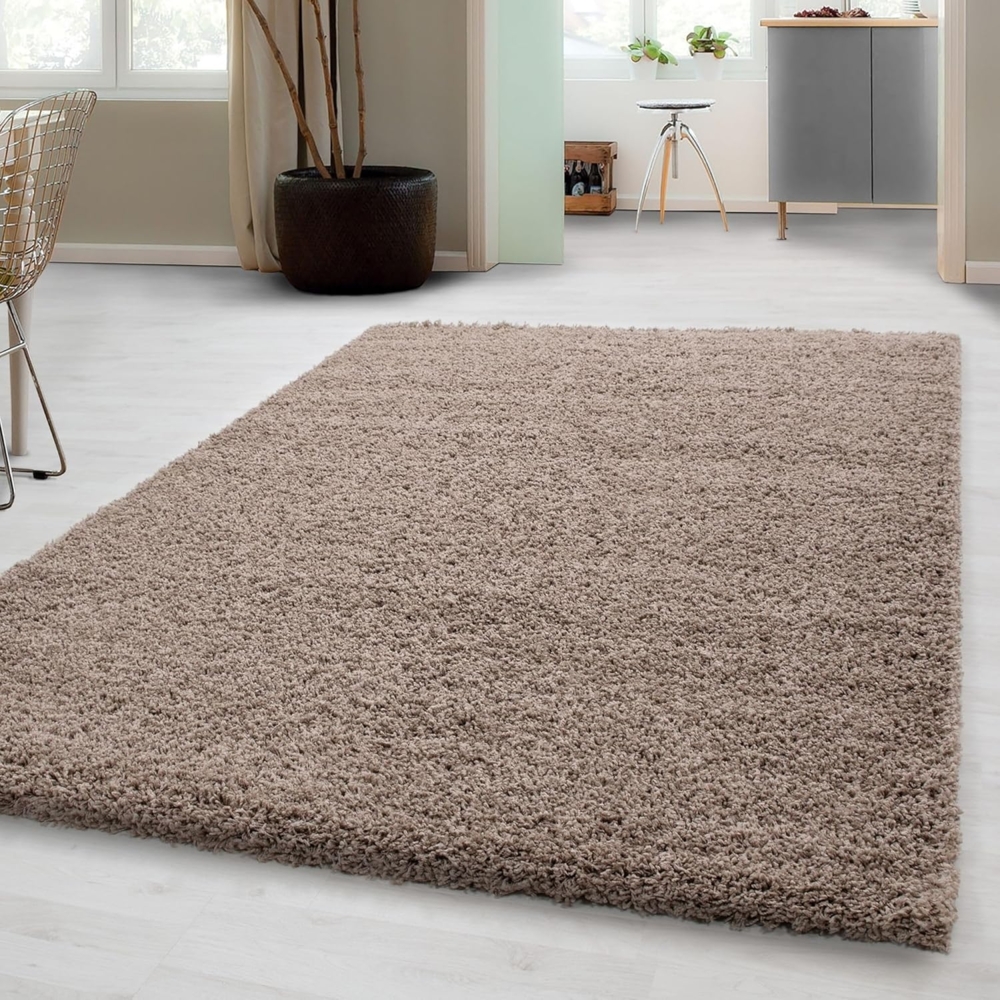 Carpetsale24 Shaggy Hochflor Teppich Wohnzimmer 140x200 cm Beige - Moderner, Flauschiger Langflor Teppich – Weicher Carpet für Schlafzimmer, Esszimmer & als stilvoller Küchenteppich Bild 1