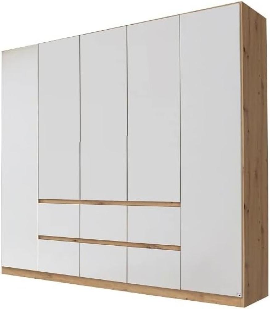 Rauch Möbel Mainz Schrank Kleiderschrank Drehtürenschrank Weiß / Eiche Artisan 5-türig mit 6 Schubladen inkl. Zubehörpaket Basic 3 Einlegeböden, 3 Kleiderstangen, grifflos BxHxT 226x210x54 cm Bild 1