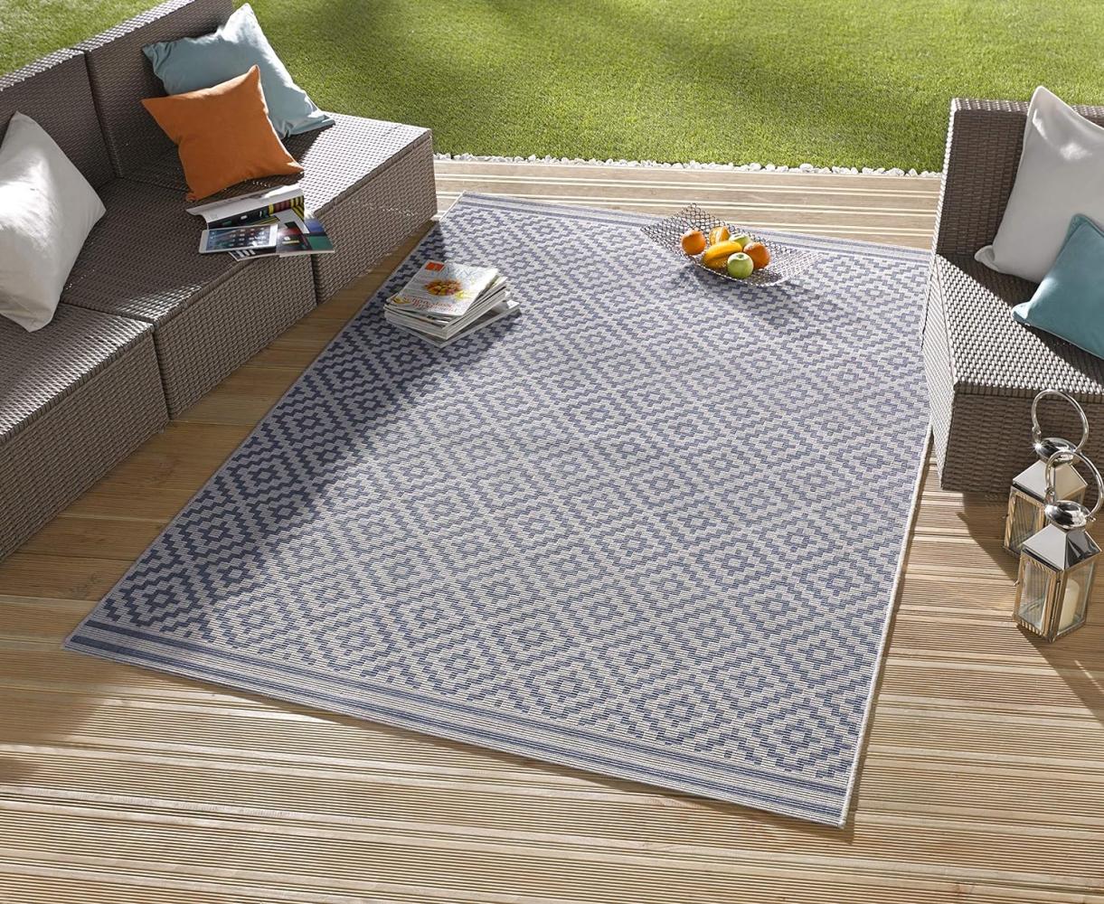 In- & Outdoor Teppich Raute blau/creme - 200x290x0,8cm Bild 1