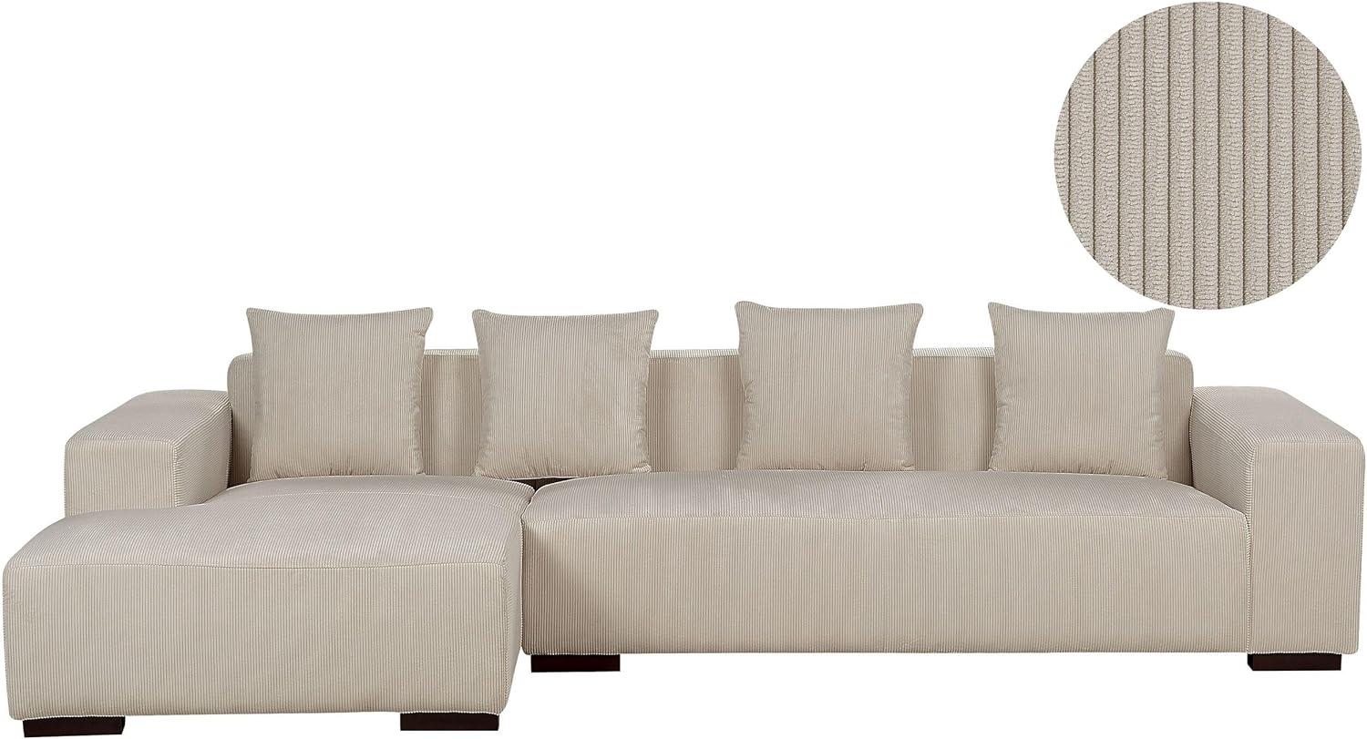 Ecksofa LUNGO Beige Cord Rechtsseitig Bild 1