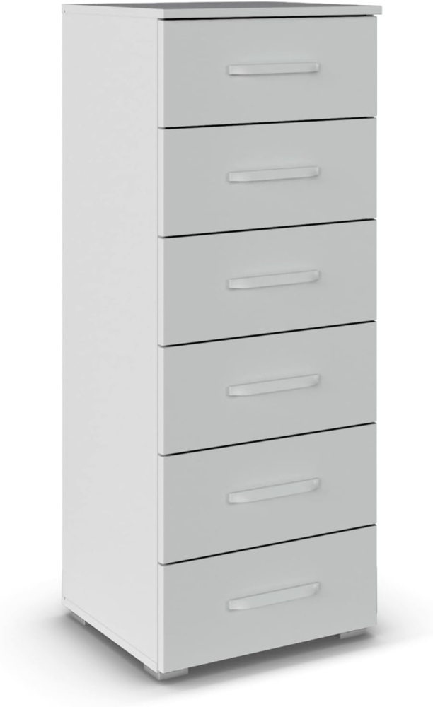 Rauch Möbel Prandon Hochkommode, Kommode, Schubladenkommode, Beistellschrank, 6 Schubkästen, Farbe Seidengrau, Schalengriff, 47 x 119 x 42 cm Bild 1