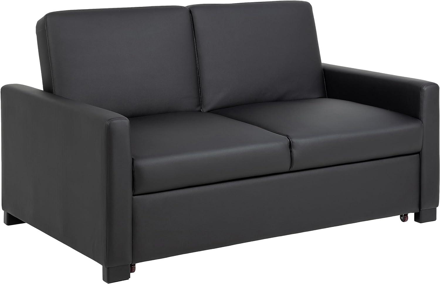 AC Design Furniture Maika Bettcouch in Schwarzem Kunstleder, 2-Sitzer Sofa mit Schlaffunktion und Armlehnen, Verstellbare Rückenlehne, Polstersofa mit Schwarzen Holzbeinen, B: 153 x H: 84 x T: 98 cm Bild 1