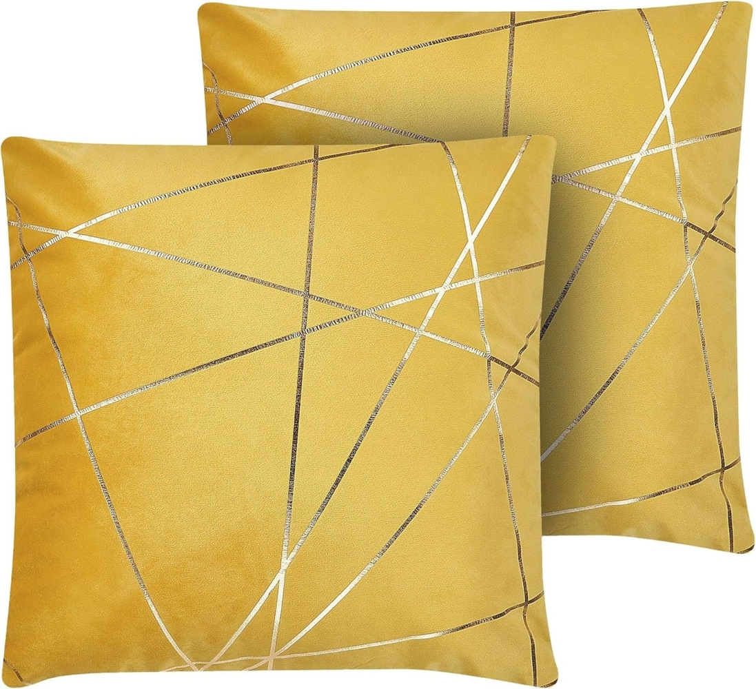 Kissen 2er Set Geometrisches Muster PINUS Samtstoff 45 x 45 cm Gelb Bild 1