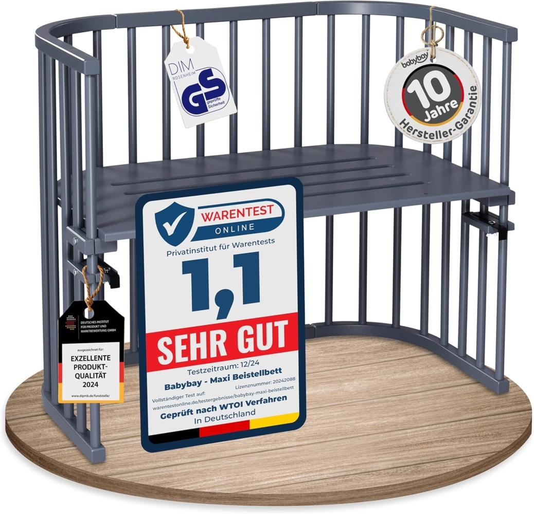 Babybay 'Maxi' Beistellbett Buche seidenmatt schiefergrau Bild 1
