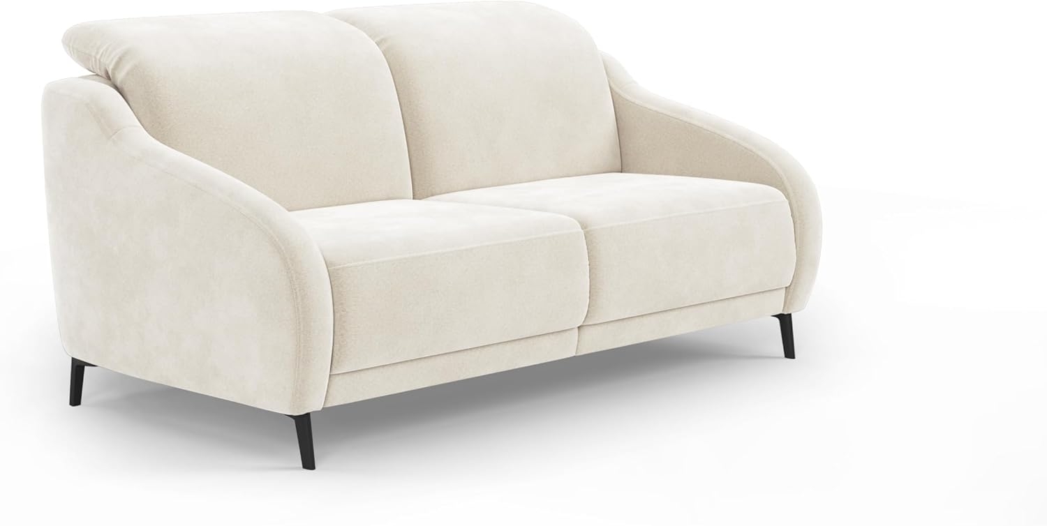 CAVADORE 3er-Sofa Blue / 3-Sitzer Couch im modernen Design mit motorischer TV-Funktion inklusiv Klapptisch, Kopfteilverstellung und mattschwarzen Metallfüßen / 192 x 93 x 104 / Mikrofaser, Naturweiß Bild 1