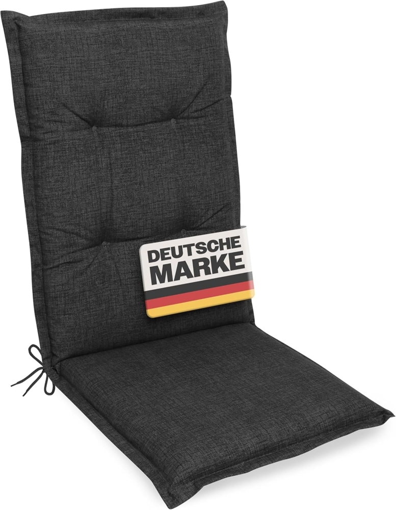 Gardissimo Hochlehnerauflage Premium anthrazit Einlage Kissen Polster Auflage Gartenstuhl, für Hochlehner-Stühle UV-beständig inkl. Bindebänder und Halteband Bild 1