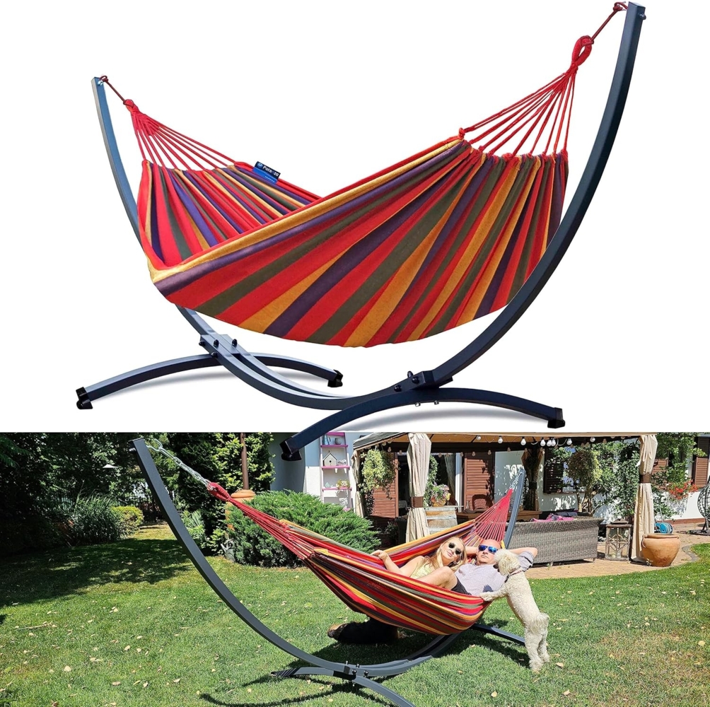 Potenza Hängematte mit Gestell – 220kg für 2 Personen, Hängematte- 220x160, 200kg, Cocoon XXL Rot Bild 1