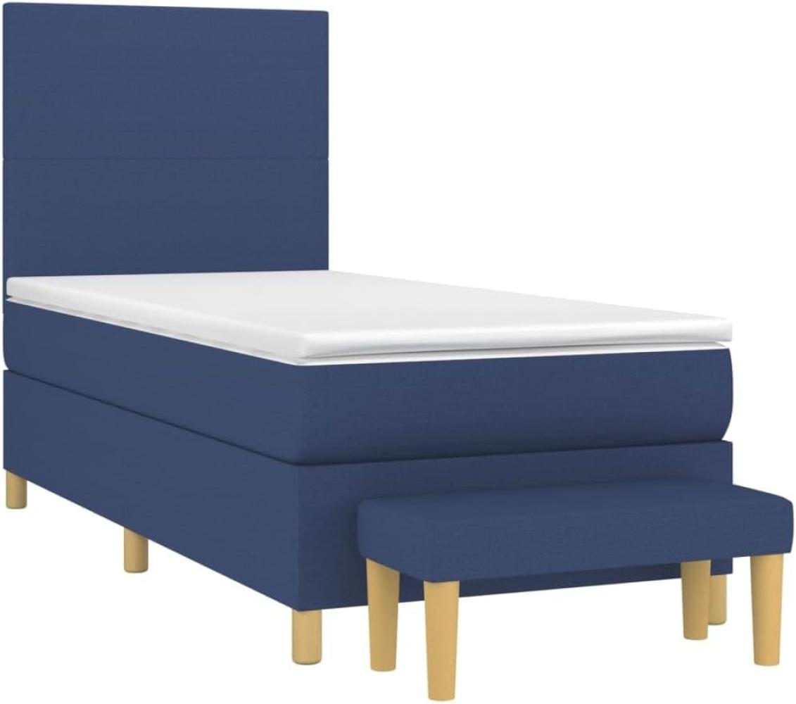 vidaXL Boxspringbett mit Matratze Blau 90x200 cm Stoff 3136971 Bild 1