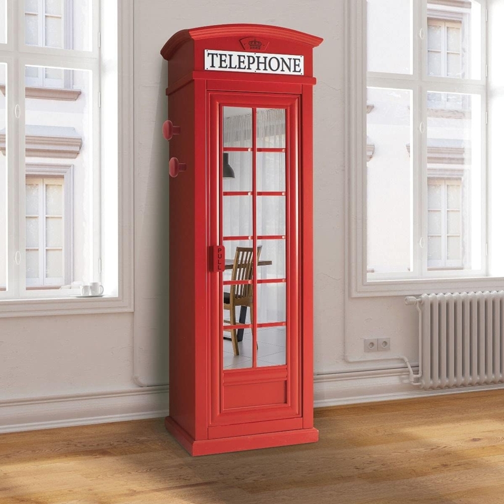 Dmora Kleiderschrank "London Telefonzelle" mit 3 Regalen und Spiegeltür, Made in Italy, Schlafzimmer Kleiderschrank, cm 68x55h215, Farbe Rot Bild 1