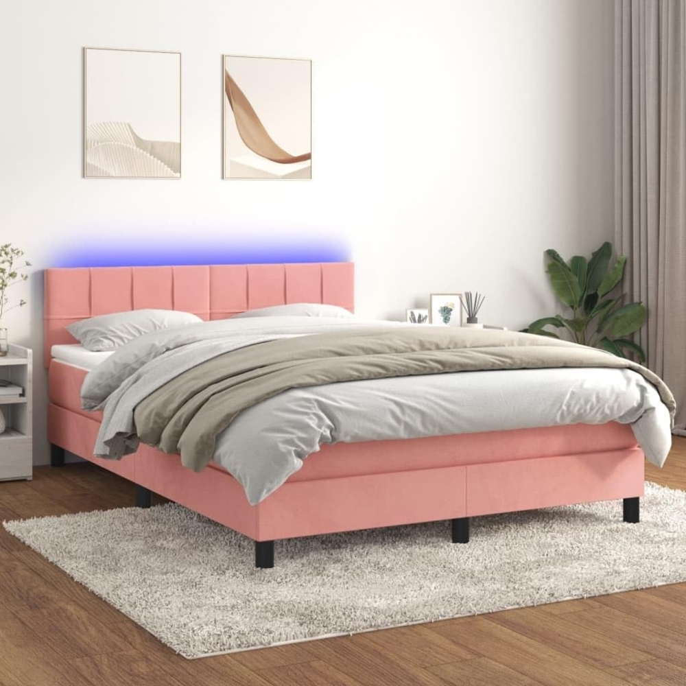 vidaXL Boxspringbett mit Matratze & LED Rosa 140x190 cm Samt 3134404 Bild 1
