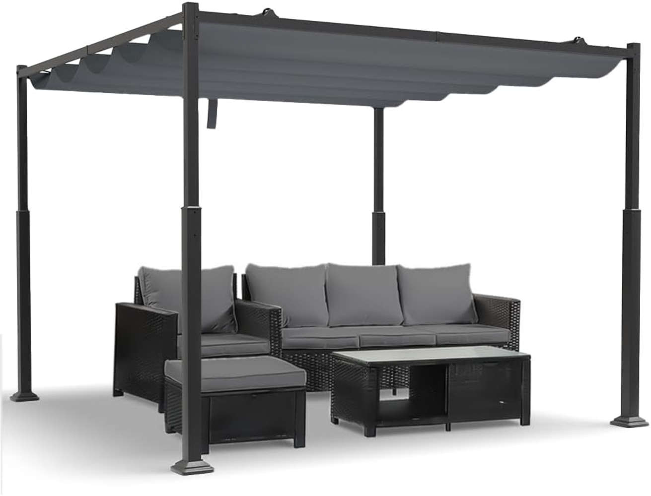 VOUNOT® Pergola Gartenpavillon 3x3 m Wasserdicht Stabil Winterfest, Metall Garten Pavillon mit freistehender Terrassenüberdachung, Sonnenschutz für Garten, Terrasse & Balkon, Dunkelgrau Bild 1