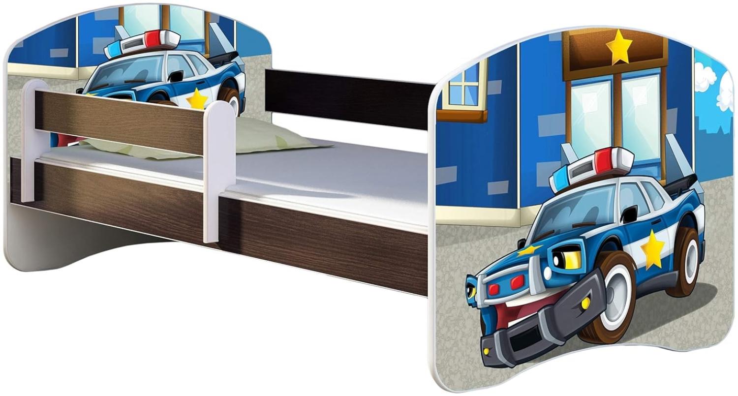 ACMA Kinderbett Jugendbett mit Einer Schublade und Matratze Wenge mit Rausfallschutz Lattenrost II 140x70 160x80 180x80 (38 Polizei, 140x70) Bild 1