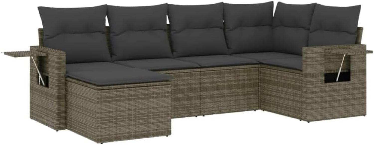 vidaXL 6-tlg. Garten-Sofagarnitur mit Kissen Grau Poly Rattan 3252797 Bild 1