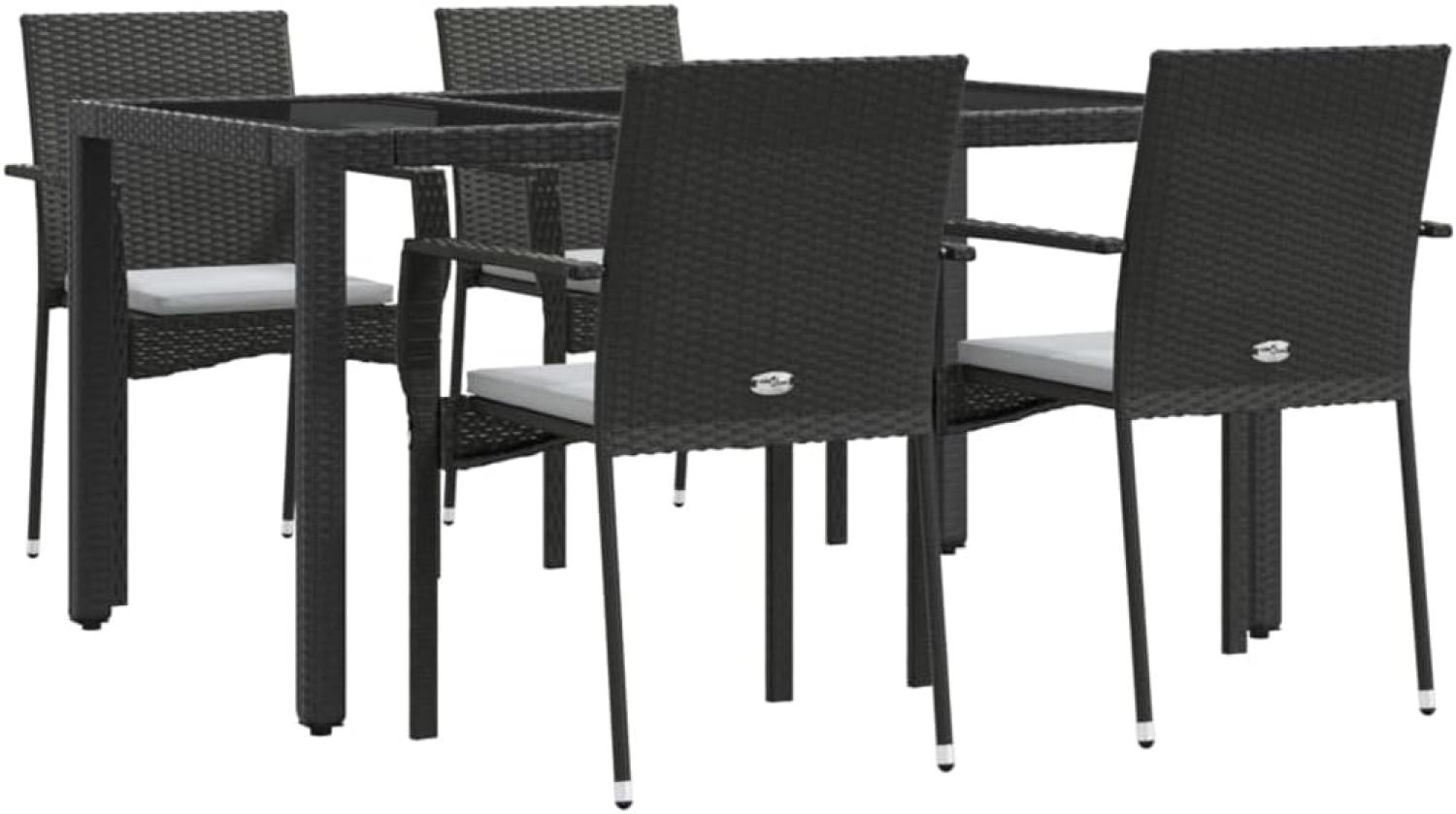 5-tlg. Garten-Essgruppe mit Kissen Schwarz Poly Rattan Bild 1