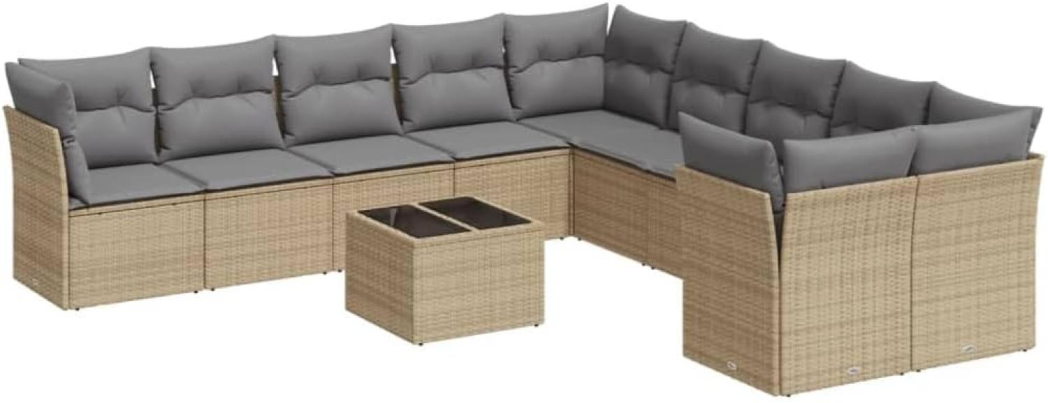 vidaXL 11-tlg. Garten-Sofagarnitur mit Kissen Beige Poly Rattan 3250088 Bild 1