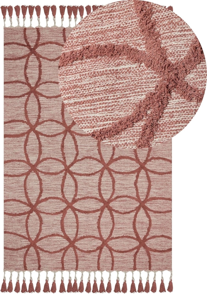 Teppich Baumwolle rot 160 x 230 cm geometrisches Muster Kurzflor KIRSEHIR Bild 1
