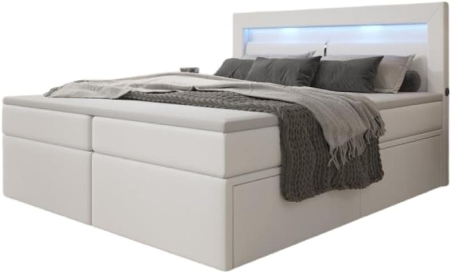 Boxspringbett Rinori mit LED, USB und Stauraum 140x200 Weiß H4 Bild 1