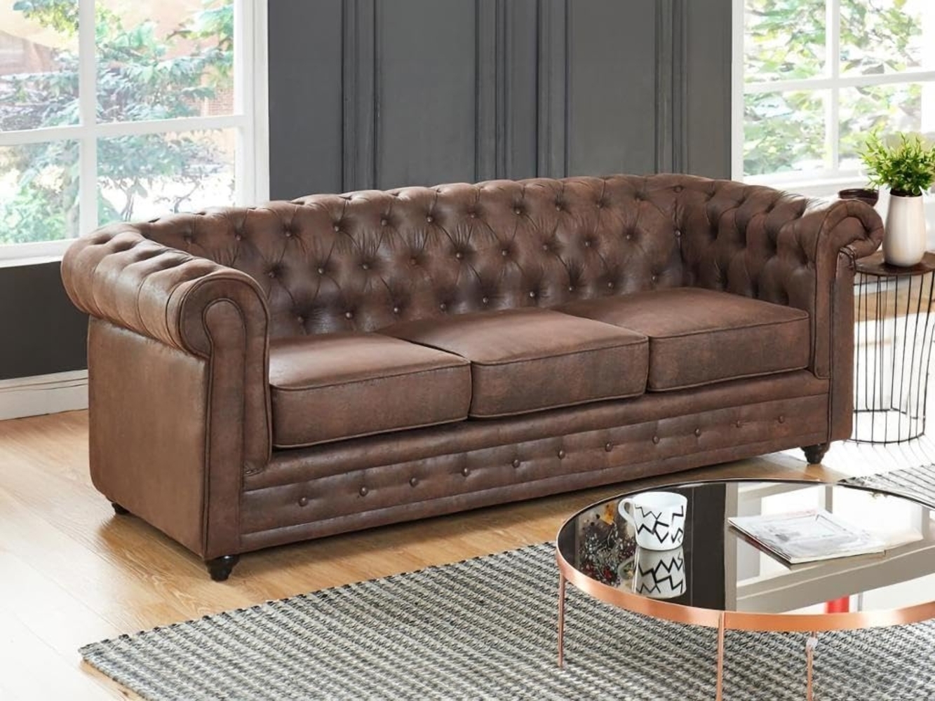 Vente-unique - Sofa 3-Sitzer - Microfaser - Vintage-Look - CHESTERFIELD Bild 1