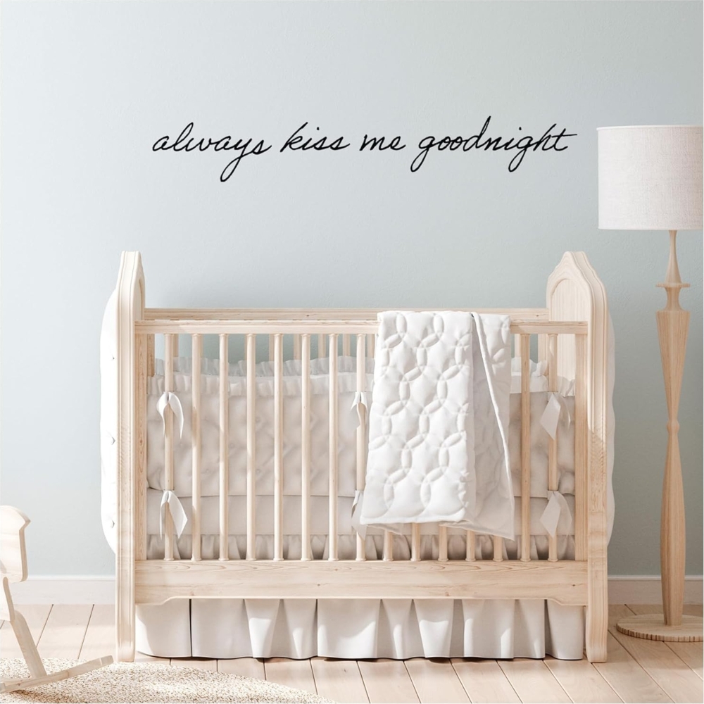 yabaduu Wandtattoo Schrift Sprüche Zitate Kinderzimmer Babyzimmer Aufkleber Folie Schwarz Matt Deko Selbstklebend (YX002 always kiss me goodnight) Bild 1