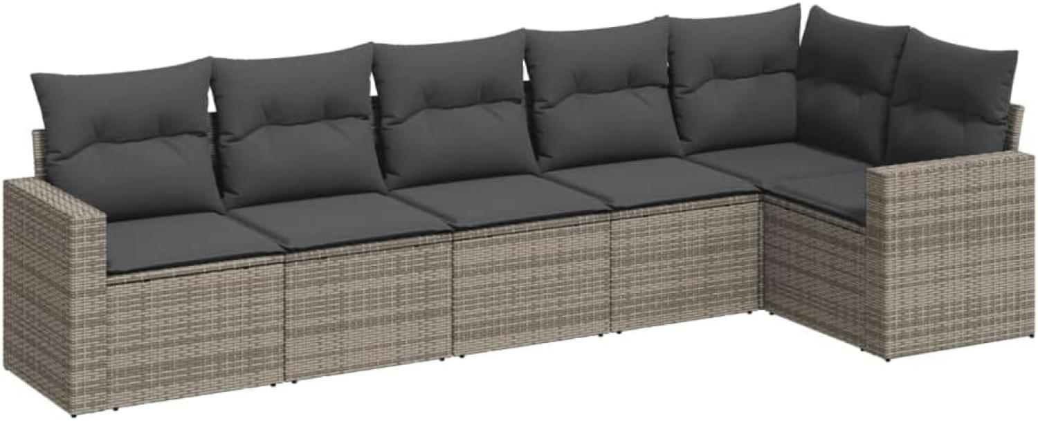 vidaXL 6-tlg. Garten-Sofagarnitur mit Kissen Grau Poly Rattan 3251327 Bild 1