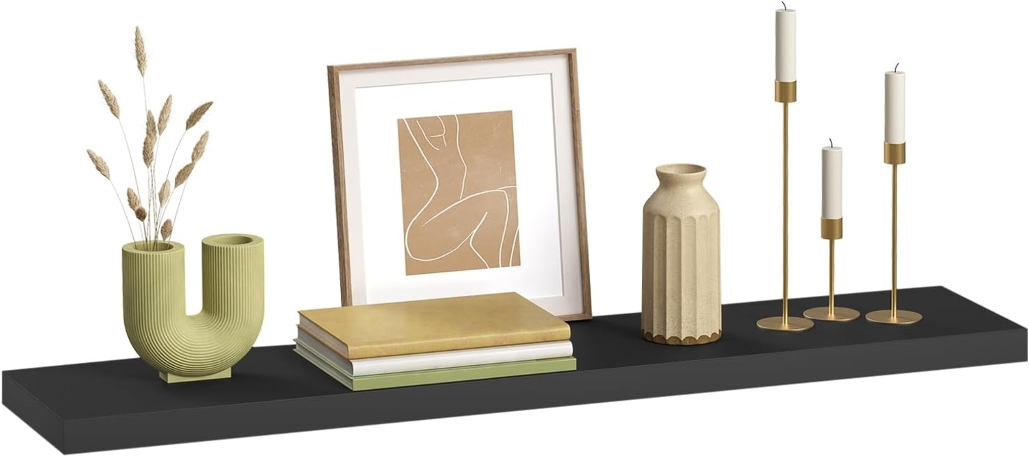 eSituro Wandregal, schwebendes Regal für Wandmontage, Schweberegal Hängeregal Wandbrett im Wohnzimmer Schlafzimmer Küche Badezimmer, schwarz modern, MDF, 110 x 3,8 x 22,9 cm Bild 1