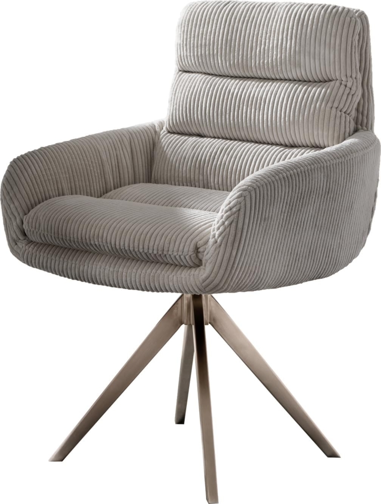 Esszimmerstuhl Abelia-Flex mit Armlehnen Cord Silbergrau Kreuzgestell kantig Edelstahl Bild 1