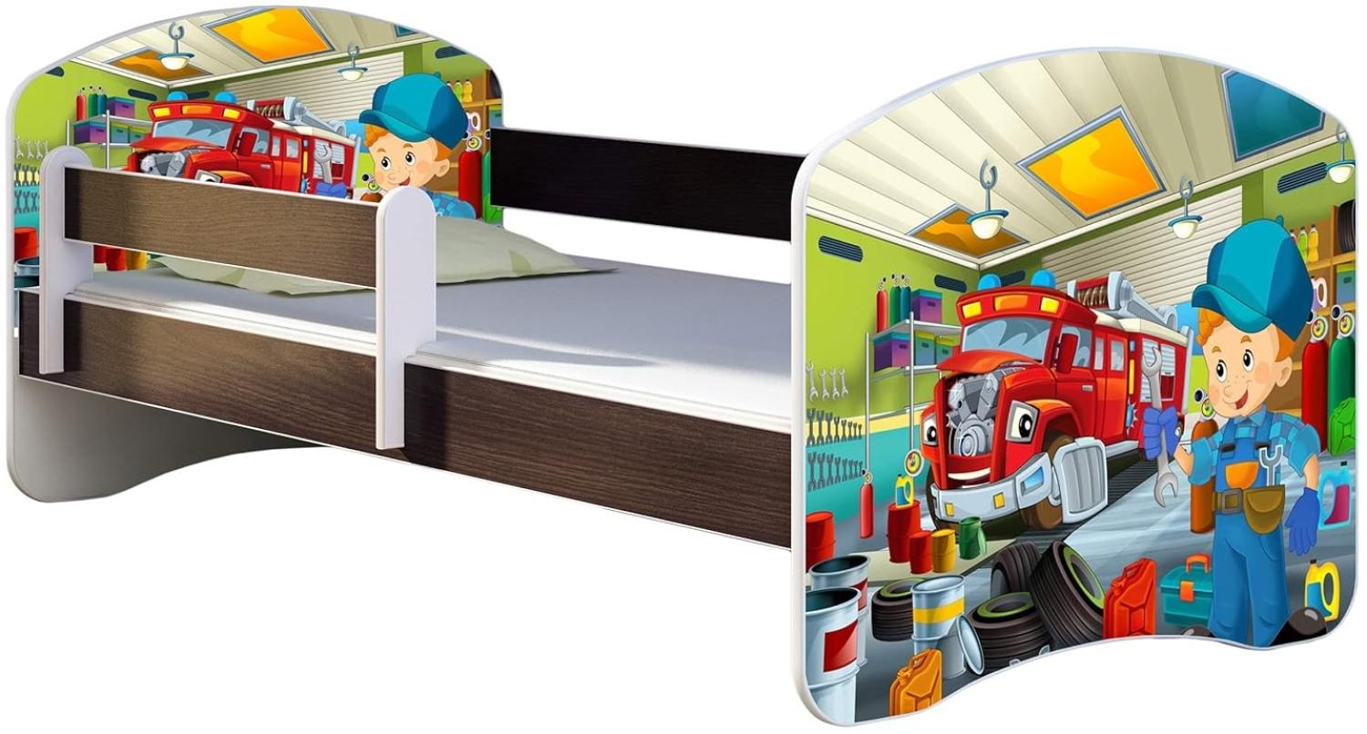 ACMA Kinderbett Jugendbett mit Einer Schublade und Matratze Wenge mit Rausfallschutz Lattenrost II 140x70 160x80 180x80 (45 Mechaniker, 140x70) Bild 1