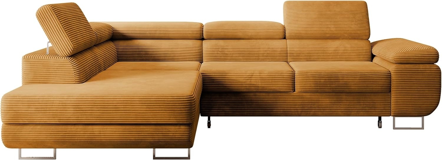 Selsey STEVIL - Ecksofa L-Sofa mit Schlaffunktion, Bettkasten, Ottomane links, Cordbezug Senfgelb Bild 1