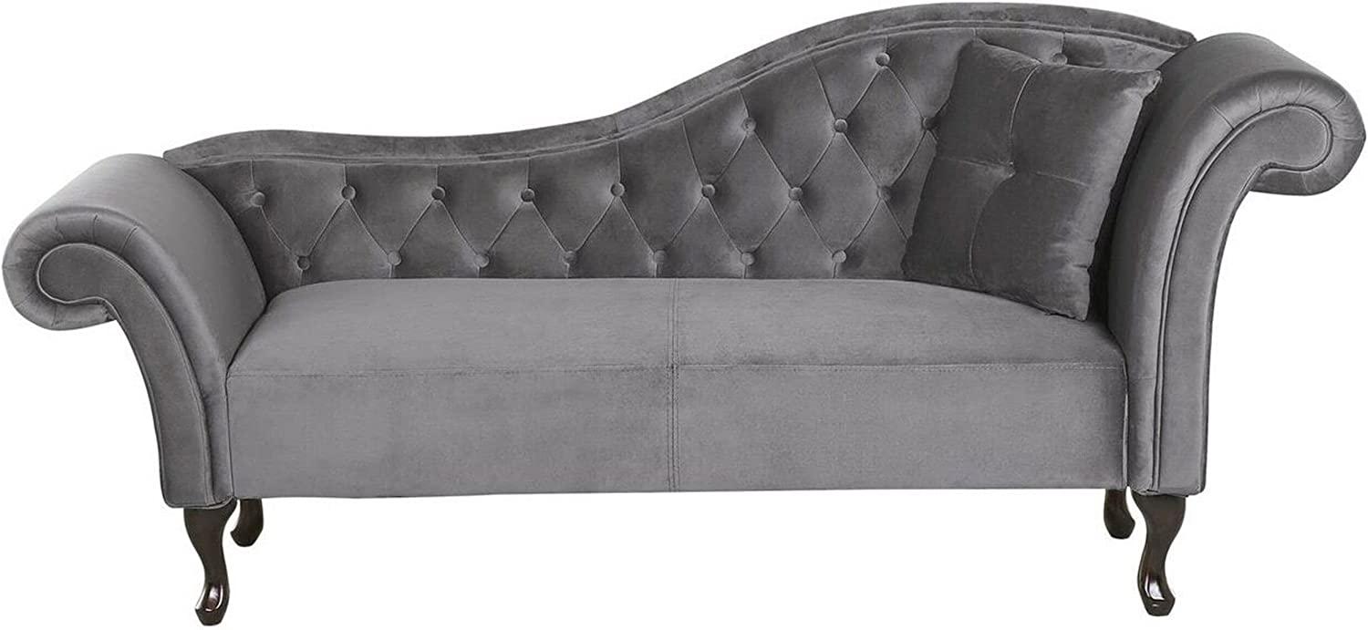 Chaiselongue Samtstoff grau rechtsseitig LATTES Bild 1