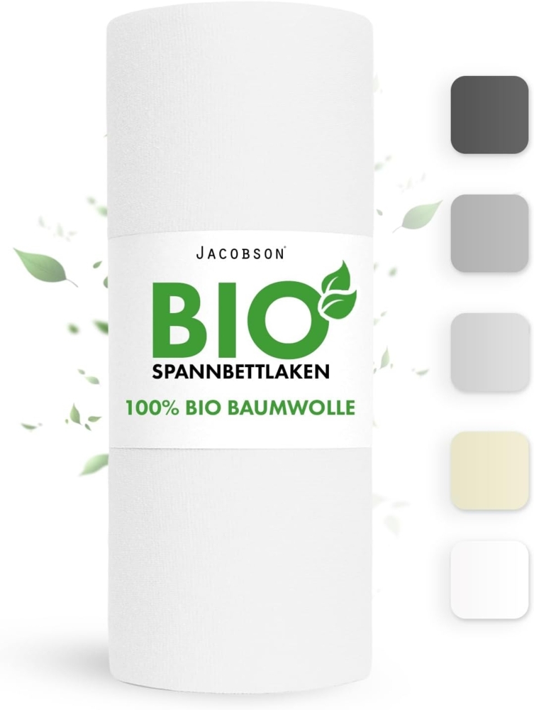 Jacobson Spannbettlaken BIO, Jersey Spannbetttuch, Bettlaken 160 g/m², 100% BIO-Baumwolle, Gummizug: rundum, GOTS zertifiziert Bild 1