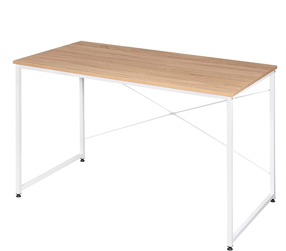 WOLTU TSB08hei Schreibtisch Computertisch Büromöbel PC Tisch Bürotisch Arbeitstisch aus Holz und Stahl, ca. 120 x 60 x 70 cm, Hell Eiche + Weiß Bild 1