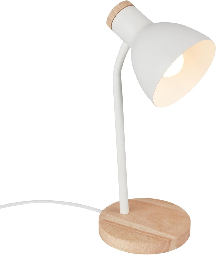BRILONER - Nachttischlampe mit Kabelschalter, schwenkbar, E14, max. 10W, Tischlampe, Lampe, Schreibtischlampe, Tischleuchte, Bürolampe, Leselampe Bett, Leselicht, 14x38 cm, Weiß-Holz Bild 1