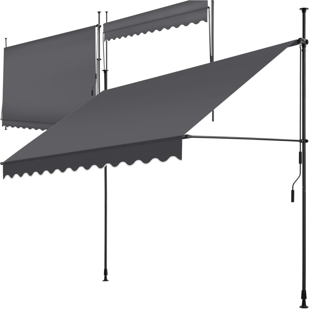 tectake® Klemmmarkise mit Handkurbel, Balkon Markise ohne Bohren, Markise höhenverstellbar, UV-beständig, wasserabweisend, Terrassenüberdachung, Sonnenschutz Terrasse & Balkon, 300 cm - schwarz/grau Bild 1
