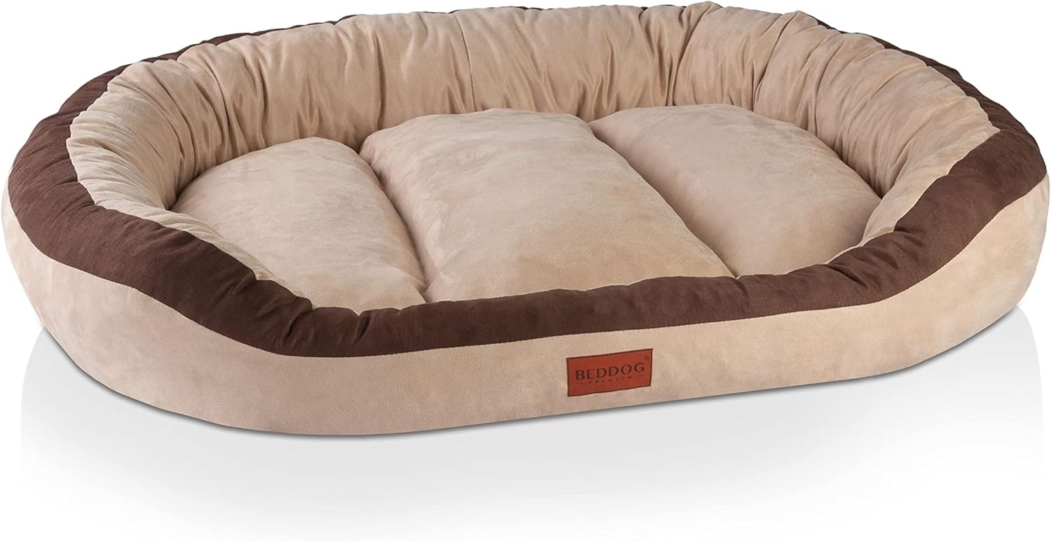 BedDog PRINS PREMIUM Hundebett, aus strapazierfähigem Alicante-Gewebe, Hundesofa mit Seiten, ovales Kissen für Ihr Haustier, Hundecouch XXL, MELANGE (beige/braun) Bild 1