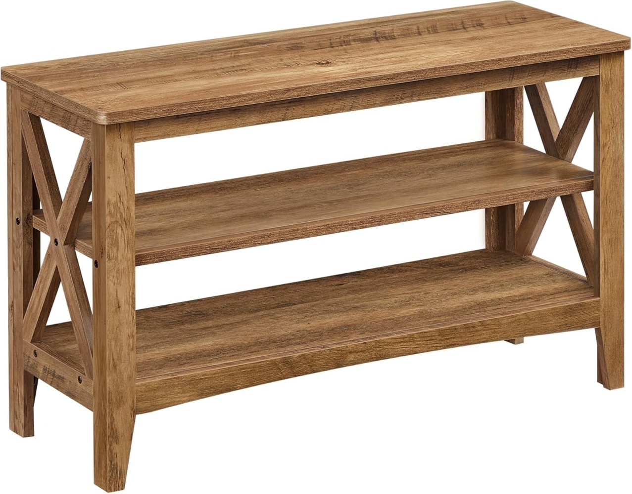 VASAGLE Schuhbank, Sitzbank mit Schuhregal, Flurbank, 2 Schuhablagen, 30 x 80 x 48 cm, hält bis zu 136 kg, Landhausstil, für Wohnzimmer, Schlafzimmer, honigbraun LSB053K41 Bild 1