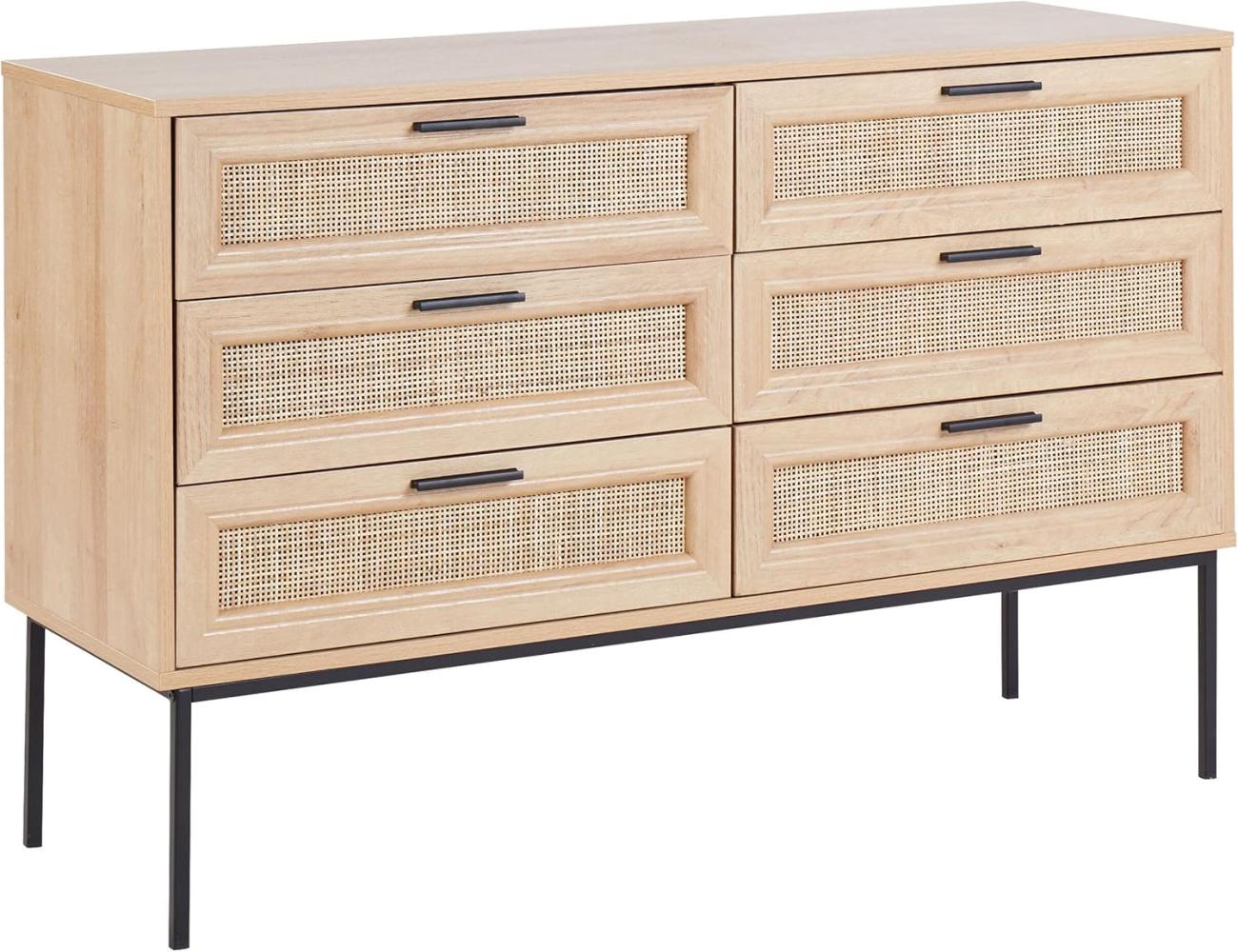 Kommode heller Holzfarbton 6 Rattan-Schubladen PASCO Bild 1