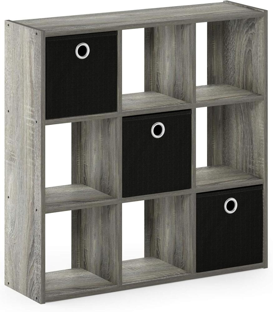 Furinno Simplistic Organizer/Regal mit 9 Fächern und 3 Einschüben, holz, Grau/schwarz, 20.07 x 67.82 x 67.31 cm Bild 1