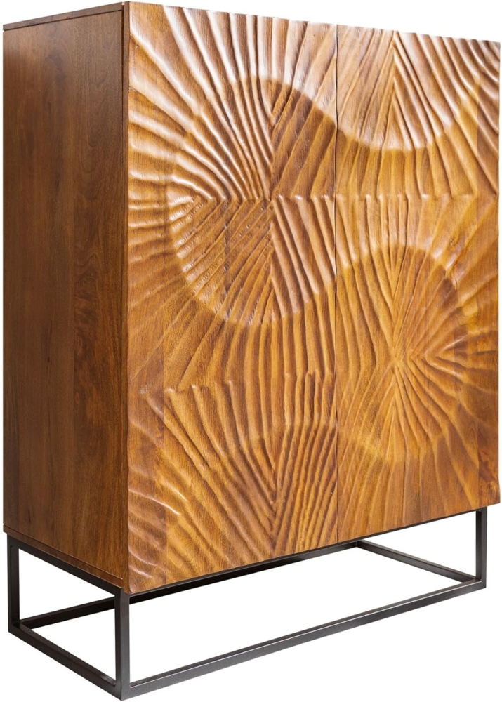 riess-ambiente Highboard SCORPION 120cm braun / schwarz · Hochschrank aus Mango-Massivholz (Einzelartikel, 1 St), Metall-Gestell · 3D Schnitzereien · 2 Türen · 6 Fächer · Wohnzimmer Bild 1