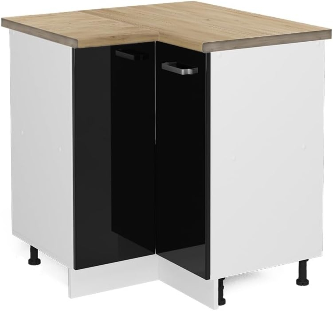 Vicco Eckschrank R-Line, Schwarz Hochglanz/Weiß, 75. 6 cm, AP Eiche Bild 1