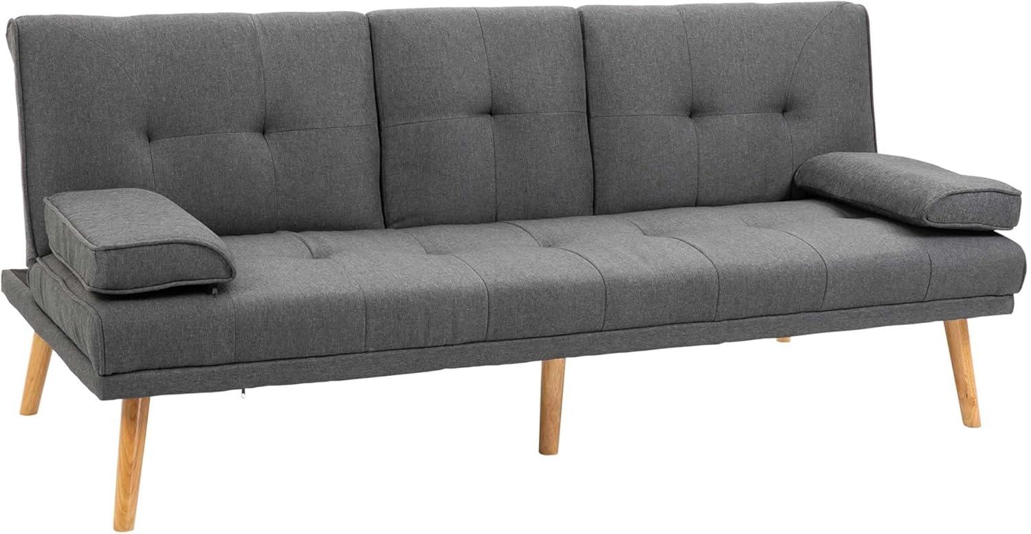 HOMCOM Schlafsofa 3-Sitzer-Sofa, Bettsofa mit Klappbarem Tisch, Stoffsofa 1 Teile, für Wohnzimmer, Dunkelgrau Bild 1