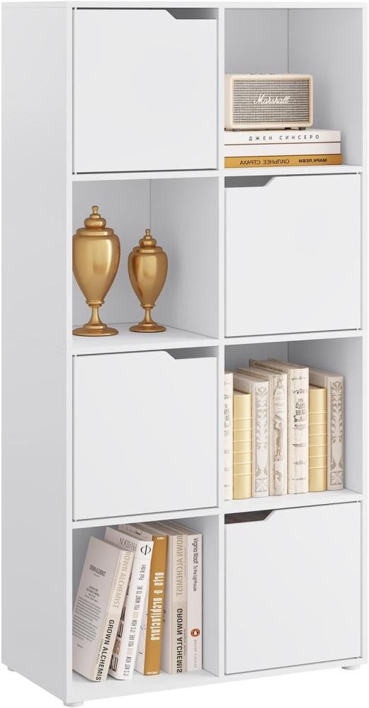 WOLTU Bücherregal mit 8 Fächern, Würfelregal Standregal weiß, Regal mit 4 Türen, Büroregal Aufbewahrungsregal Aktenregal Raumteiler, für Wohnzimmer Schlafzimmer Büro, 60x120x30 cm, SK039ws Bild 1