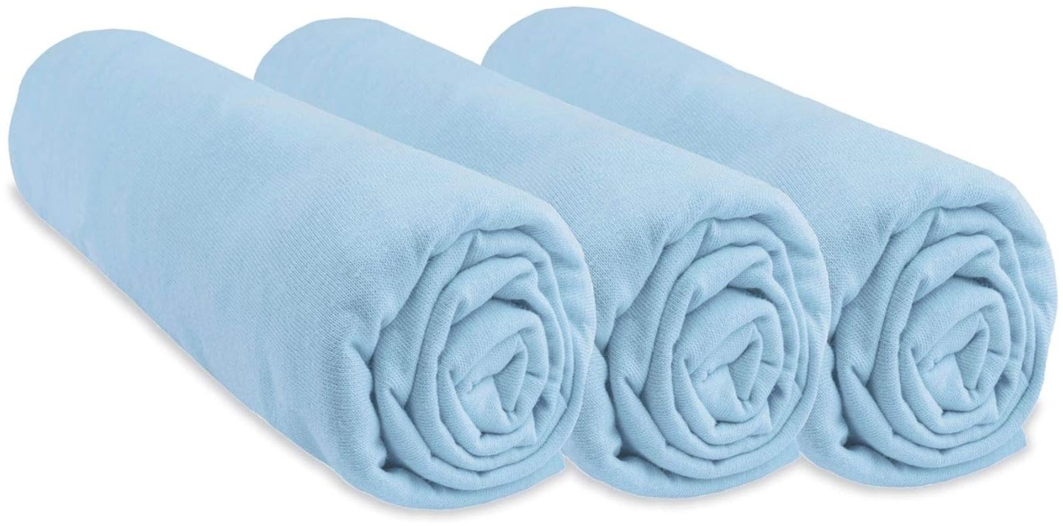 3 Spannbettlaken für Babykörbchen, Babybett, Babybett, Regenschirm, Bambus, hypoallergen, dehnbar, weich, atmungsaktiv, Marke Easy Dort | Öko-Tex zertifiziert | hergestellt in Europa (70x140 cm, Himmel) Bild 1