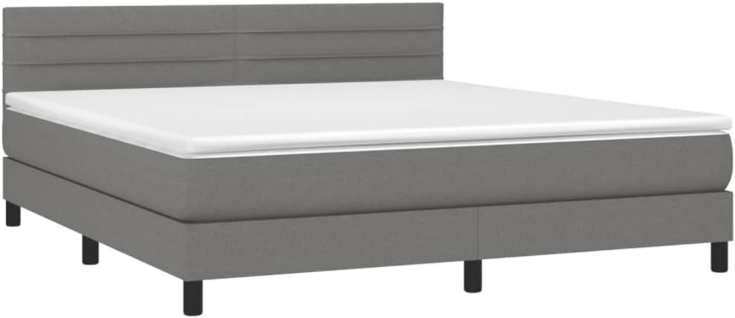 vidaXL Boxspringbett mit Matratze und LED-Beleuchtung, Stoff dunkelgrau, 180 x 200 cm Bild 1