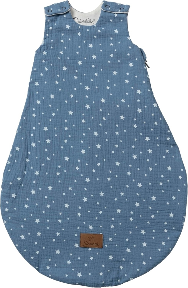 Baby Schlafsack Esel Emmi aus Musselin mit Jerseyfutter, Neugeborenenschlafsack Größe 62/68, jeansblau, TOG 0,50 Bild 1