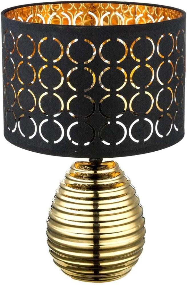 GLOBO Tischlampe Textil Schirm Schwarz Tischleuchte Nachttischlampe Gold 21616 Bild 1