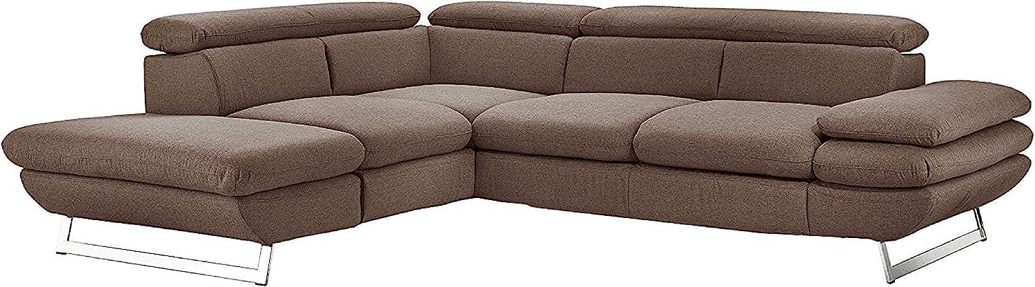 Mivano Ecksofa Prestige, Modernes Schlafsofa in L-Form mit Ottomane und Bettfunktion, Kopfstützen und Armlehne verstellbar, 265 x 74 x 223, Strukturstoff, braun Bild 1