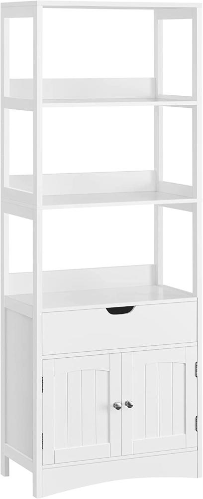 Vasagle Hochschrank, Badezimmerschrank, 3 offene Fächer, 1 Schublade und 2 Schranktüren, Premium-MDF weiß, 60 x 32,5 x 154 cm Bild 1