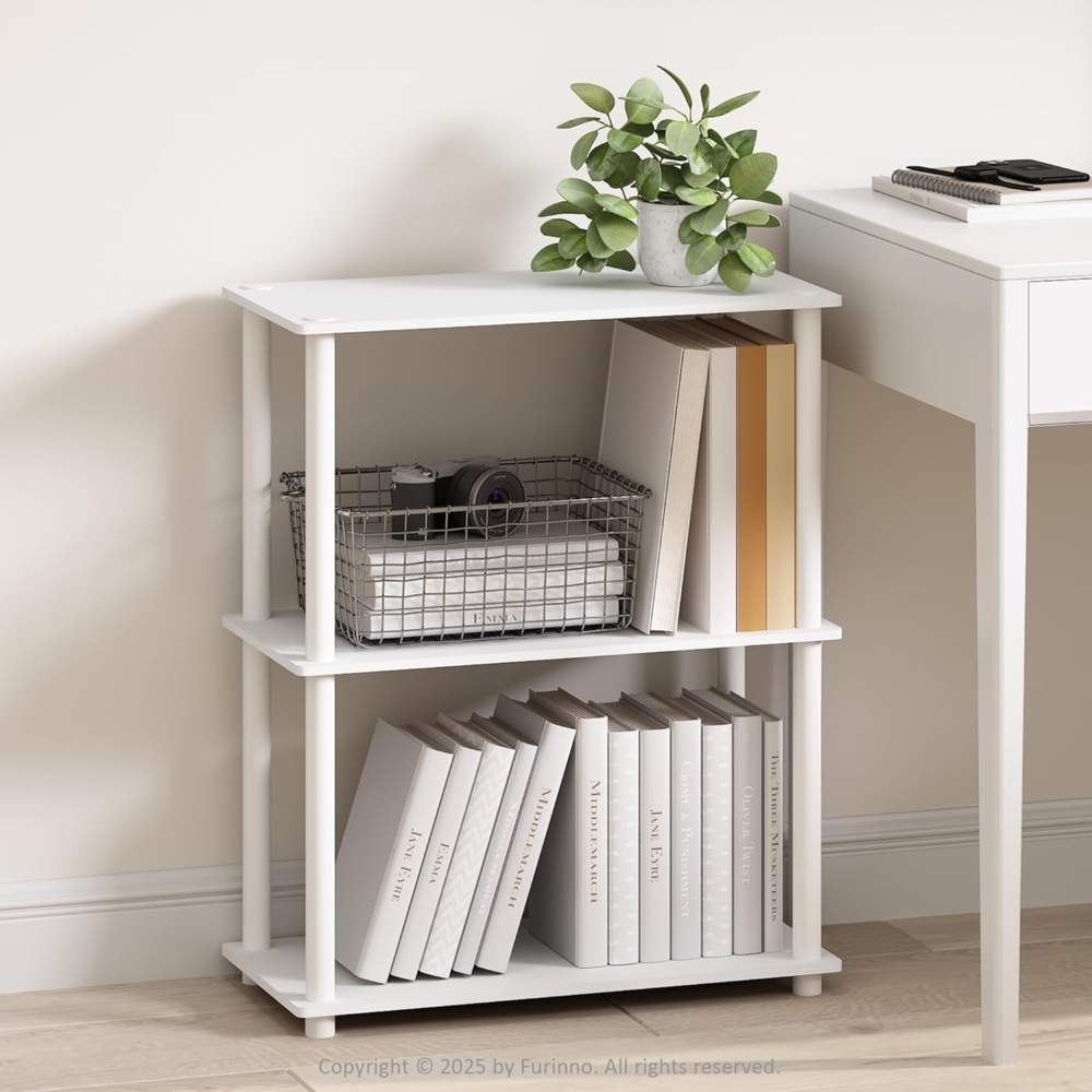 Furinno Turn-N-Tube 3-stöckiges Multifunktionales Kompaktes Ausstellregal, Regal Einheit, Bücherregal, Weiß/Weiß Bild 1
